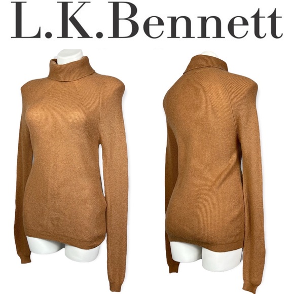 LK Bennett Lulumay Camel Tan Turtleneck Wool Cashmere Jumper Ribbed Sweater XS - Picture 5 of 16